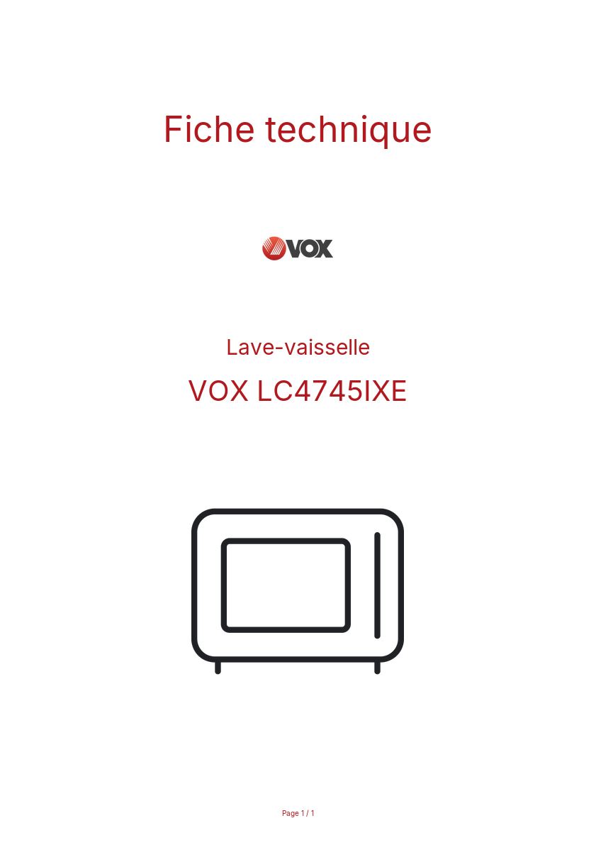 Page n°1 - Fiche technique VOX LC4745IXE