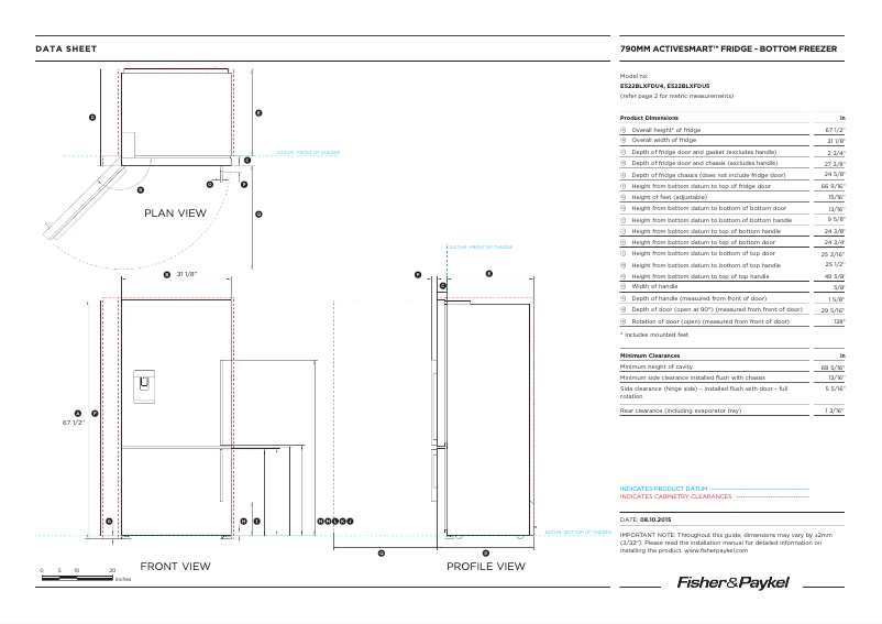 Page n°1 - Fiche technique Fisher & Paykel RF522BLXFDU5