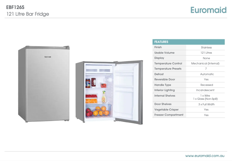 Page n°1 - Fiche technique Euromaid EBF126S