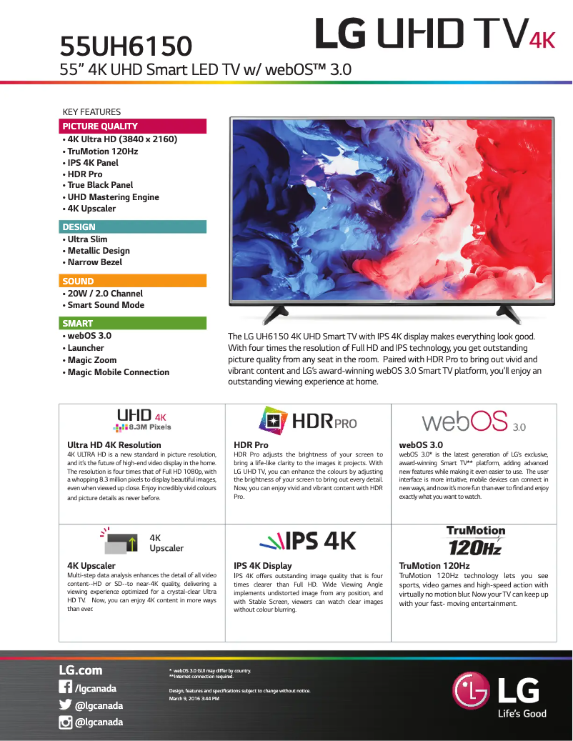 Imagen de la primera página del manual del dispositivo 55UH6150