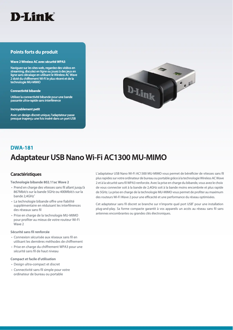 Image de la première page du manuel de l'appareil DWA-181