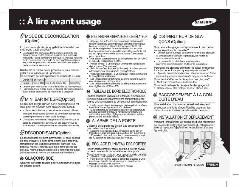Page 1 de la notice Guide de démarrage rapide Samsung RS7527THCSP