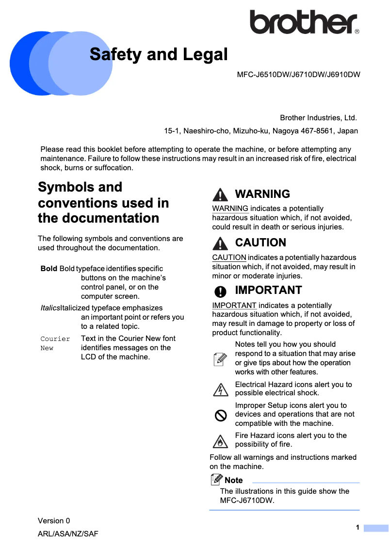 Página 1 del manual Instrucciones de seguridad Brother MFC-J6510DW