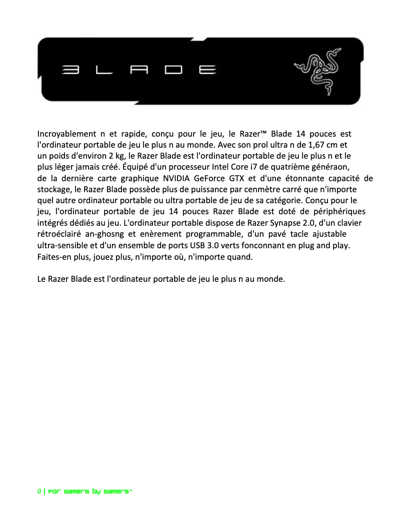 Page 1 de la notice Manuel utilisateur Razer Blade 14
