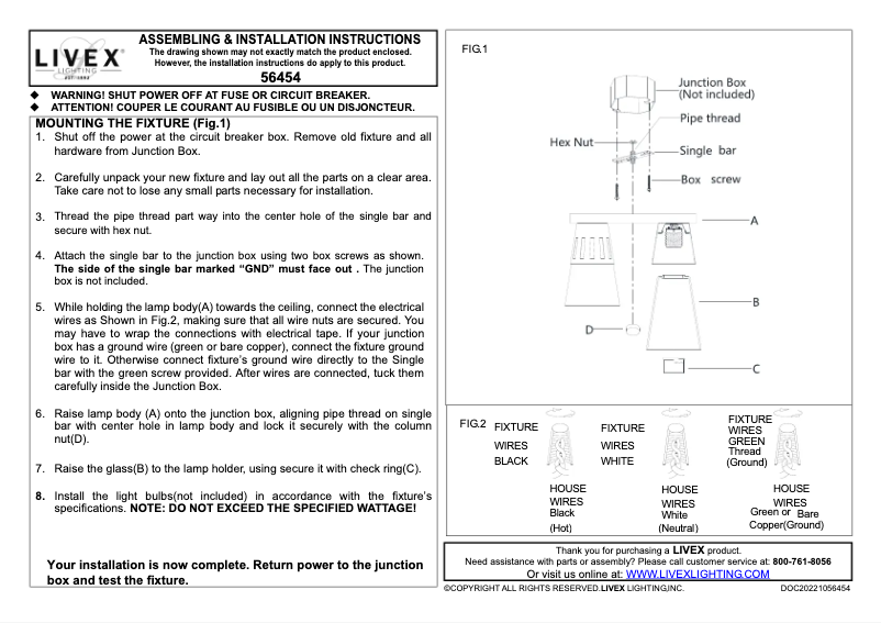 Page 1 de la notice Manuel utilisateur Livex Lighting Bennington 56454-91