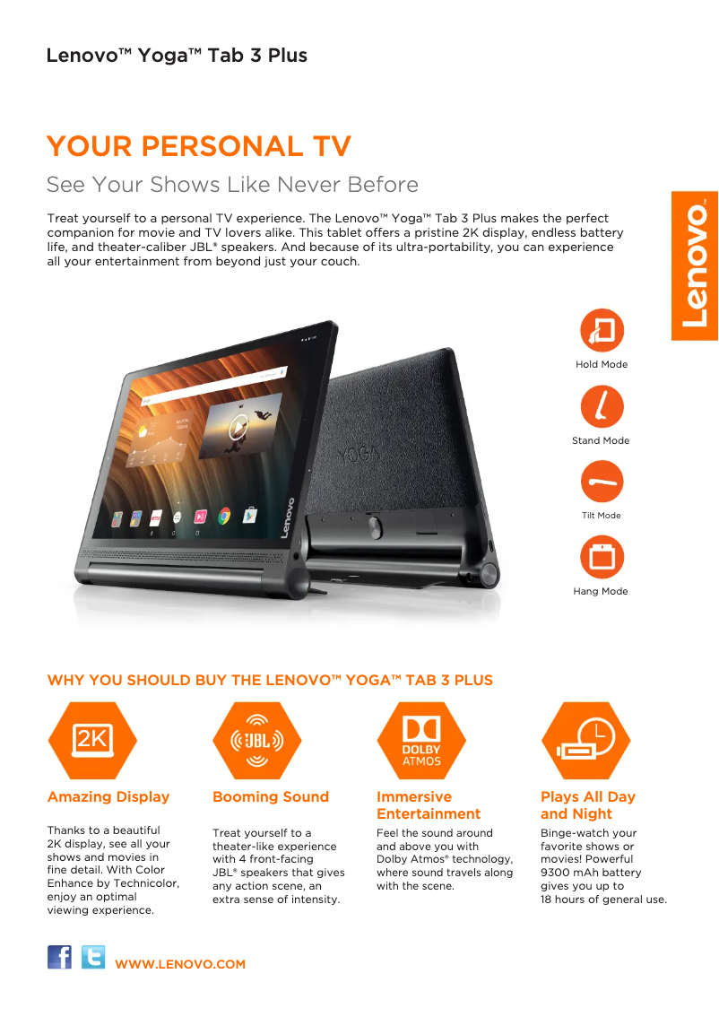Página 1 del manual Ficha técnica Lenovo YOGA Tab 3 Plus