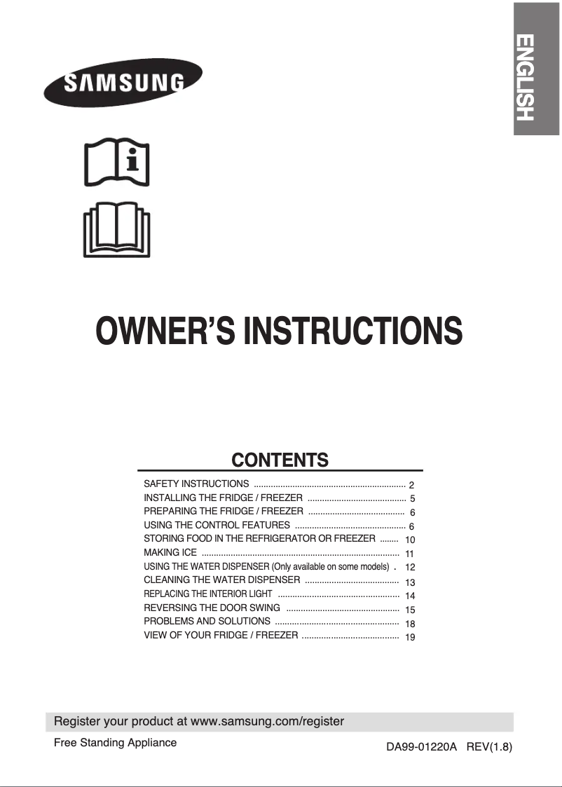 Page 1 de la notice Manuel utilisateur Samsung RL-38 SBSW