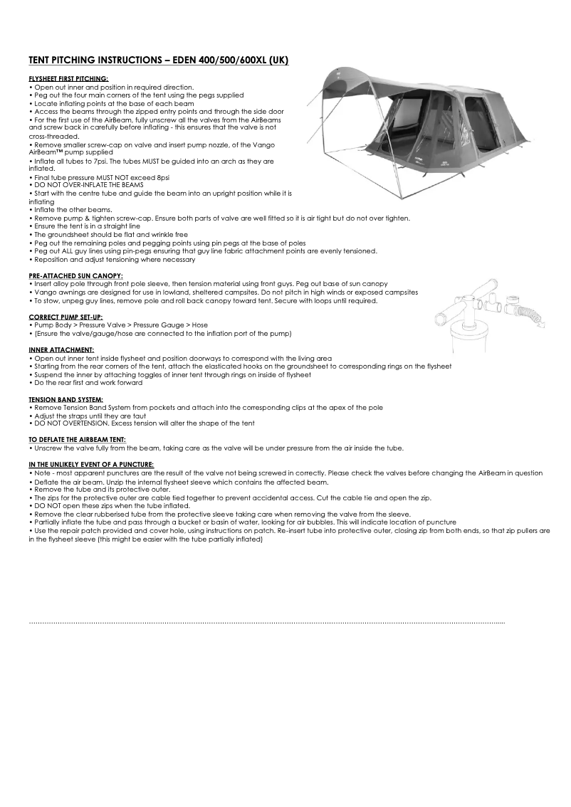 Página 1 del manual Manual de usuario Vango Eden V 500