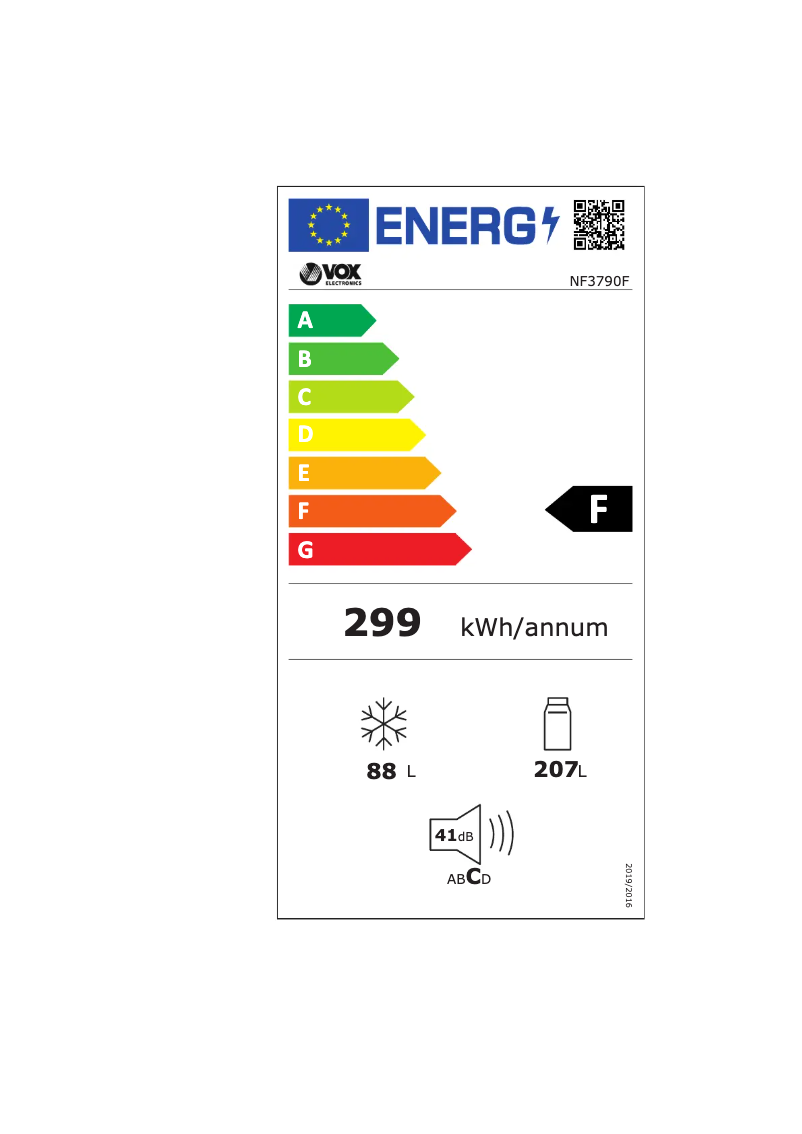 Page 1 de la notice Label énergétique VOX NF 3790 F