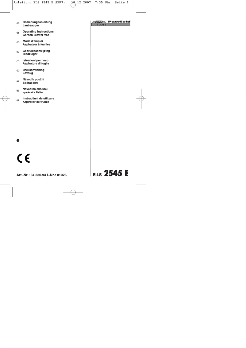 Page n°1 - Manuel utilisateur Ergotools Pattfield E-LS 2545 E