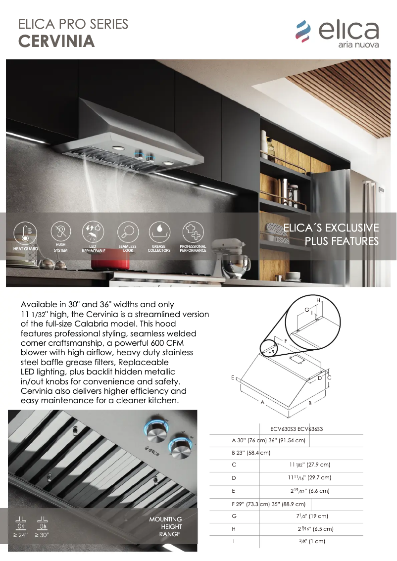 Page 1 de la notice Fiche technique Elica Cervinia ECV636S3