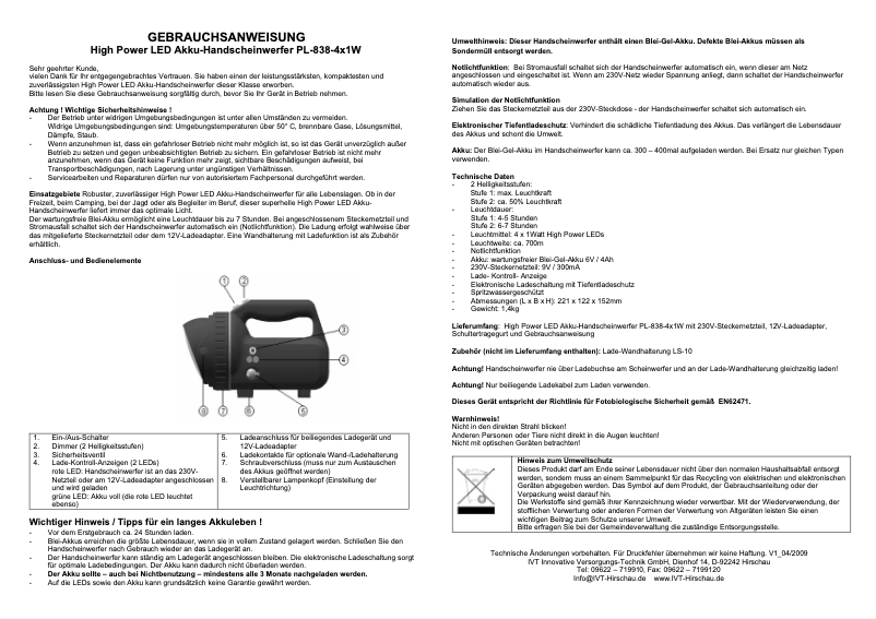 Image de la première page du manuel de l'appareil PL-838