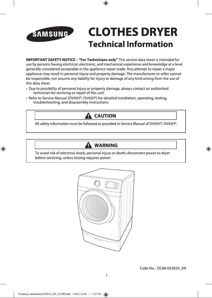 Page n°1 - Manuel d'utilisation et d'entretien Samsung DV42H5000E