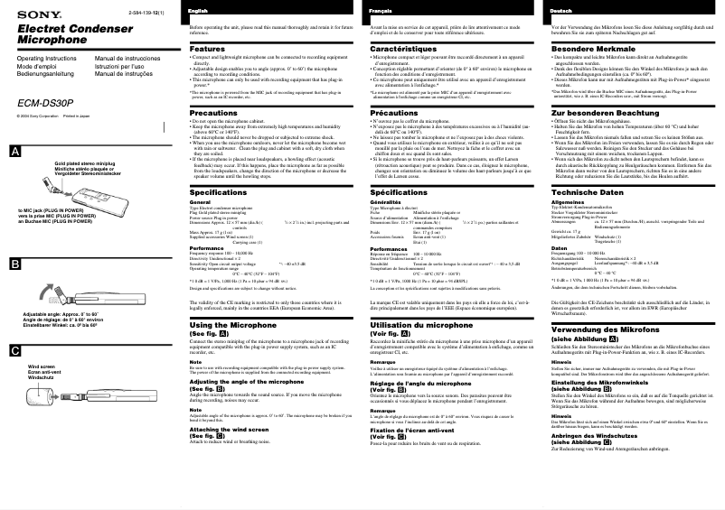Página 1 del manual Manual de usuario Sony ECM-DS30P