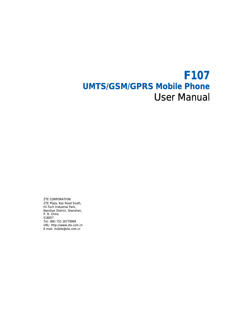 Page 1 de la notice Manuel utilisateur ZTE F107