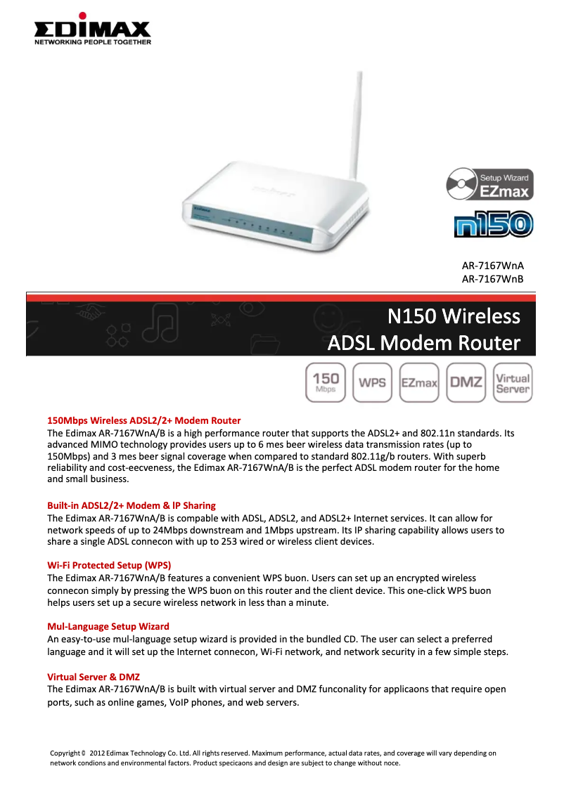 Image de la première page du manuel de l'appareil AR-7167WNA