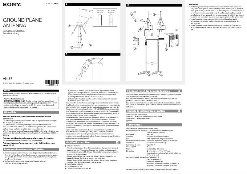 Page 1 de la notice Manuel utilisateur Sony AN-57