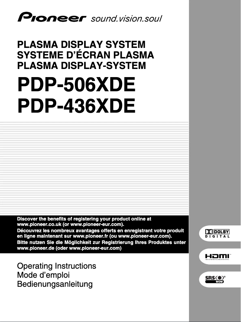 Page n°1 - Manuel utilisateur Pioneer PDP-436XDE