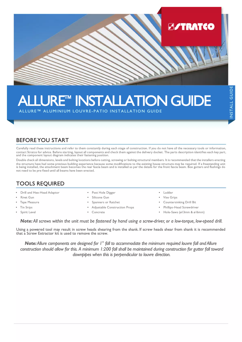 Page 1 de la notice Manuel utilisateur Stratco Allure