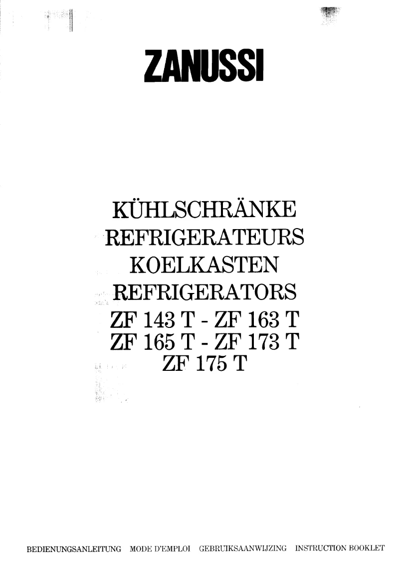 Page 1 de la notice Manuel utilisateur Zanussi ZF165T