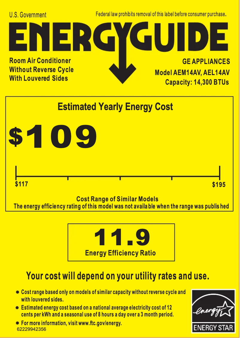 Página 1 del manual Etiqueta energética GE AEM14AV