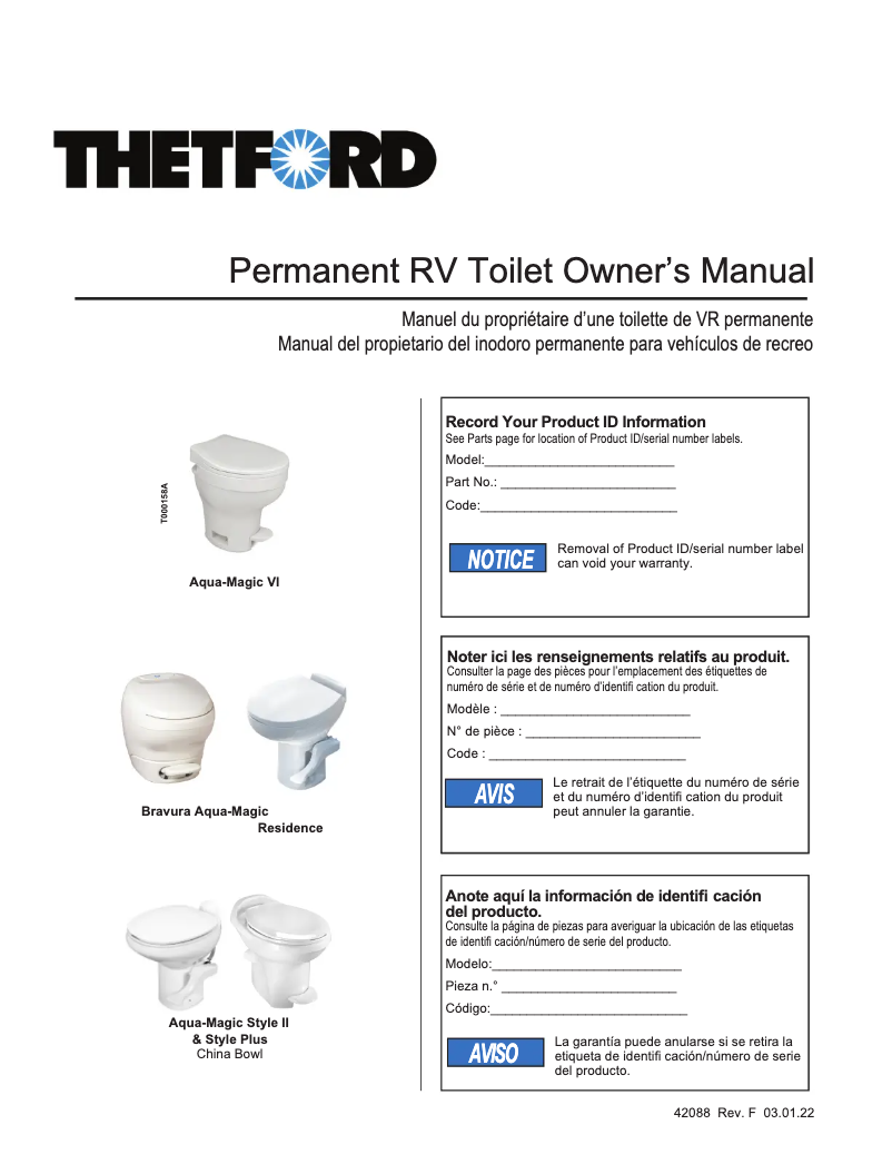 Page n°1 - Manuel utilisateur Thetford Aqua Magic VI