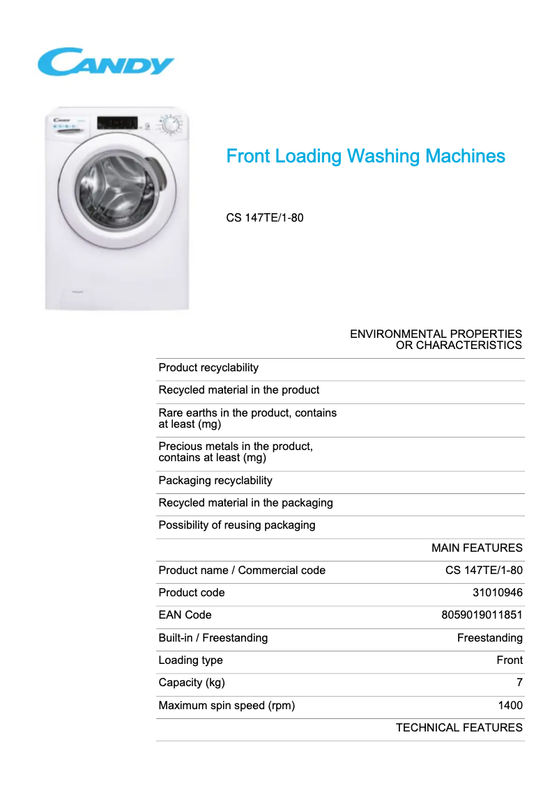 Image de la première page du manuel de l'appareil CS 147TE/1-80