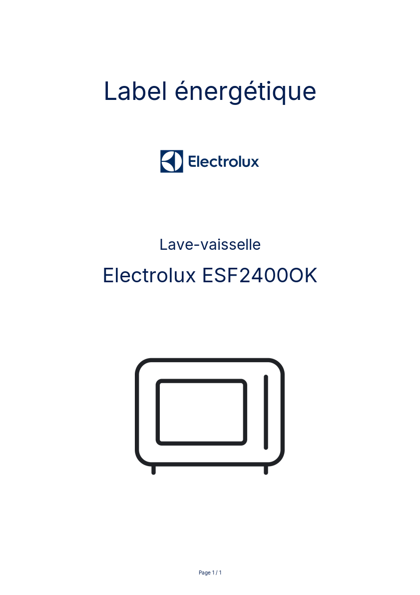 Page n°1 - Label énergétique Electrolux ESF2400OK