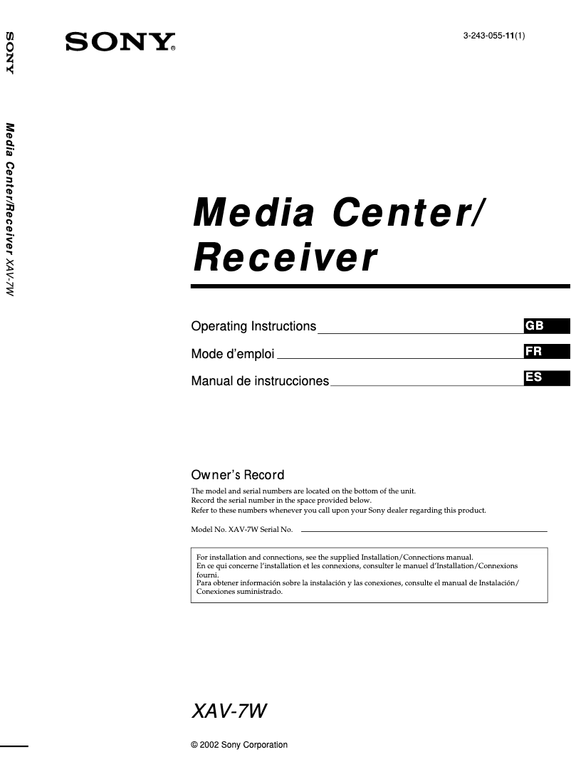 Image de la première page du manuel de l'appareil XAV-7W