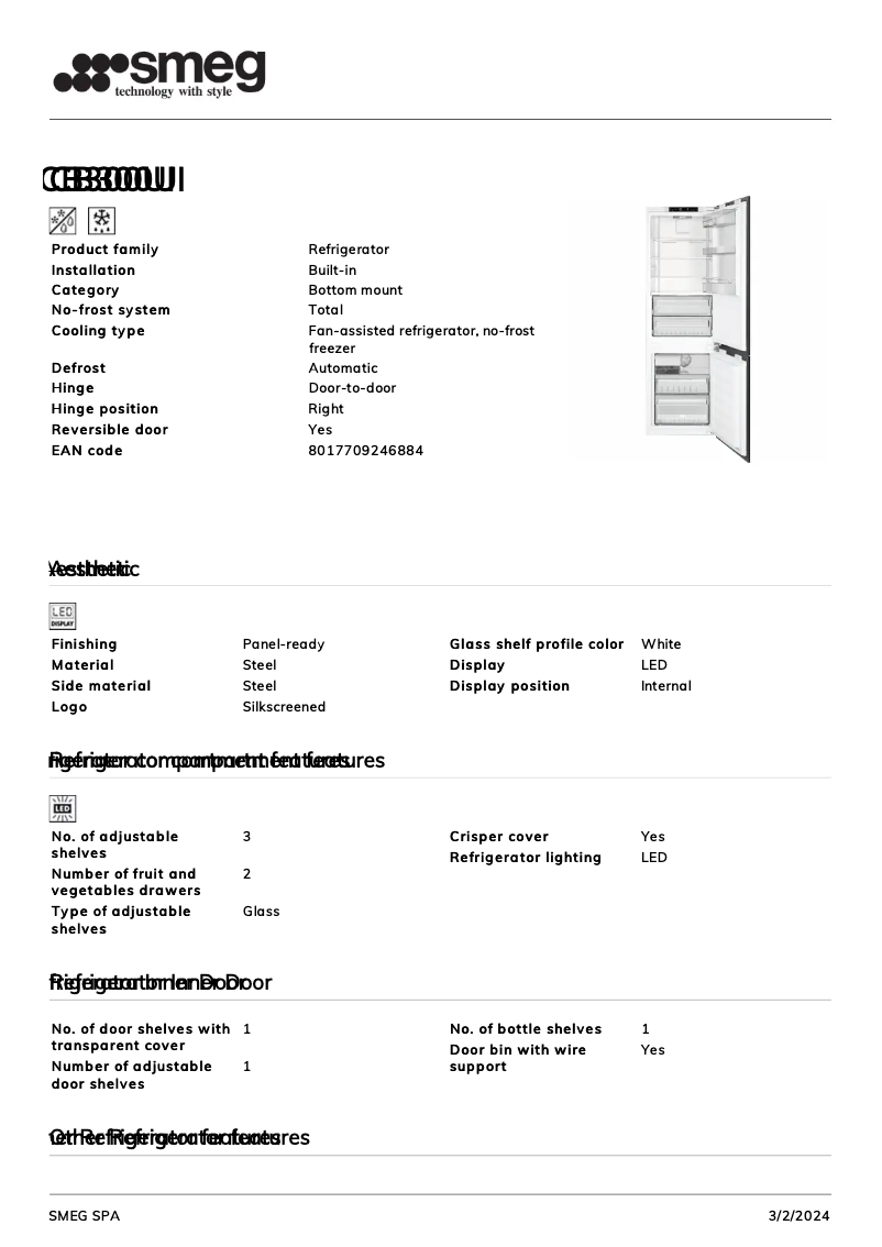 Page n°1 - Fiche technique Smeg CB300UI
