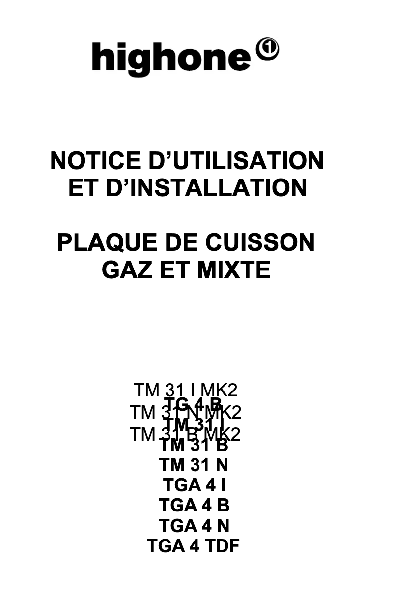 Page 1 de la notice Manuel utilisateur High One TM 31 B MK2