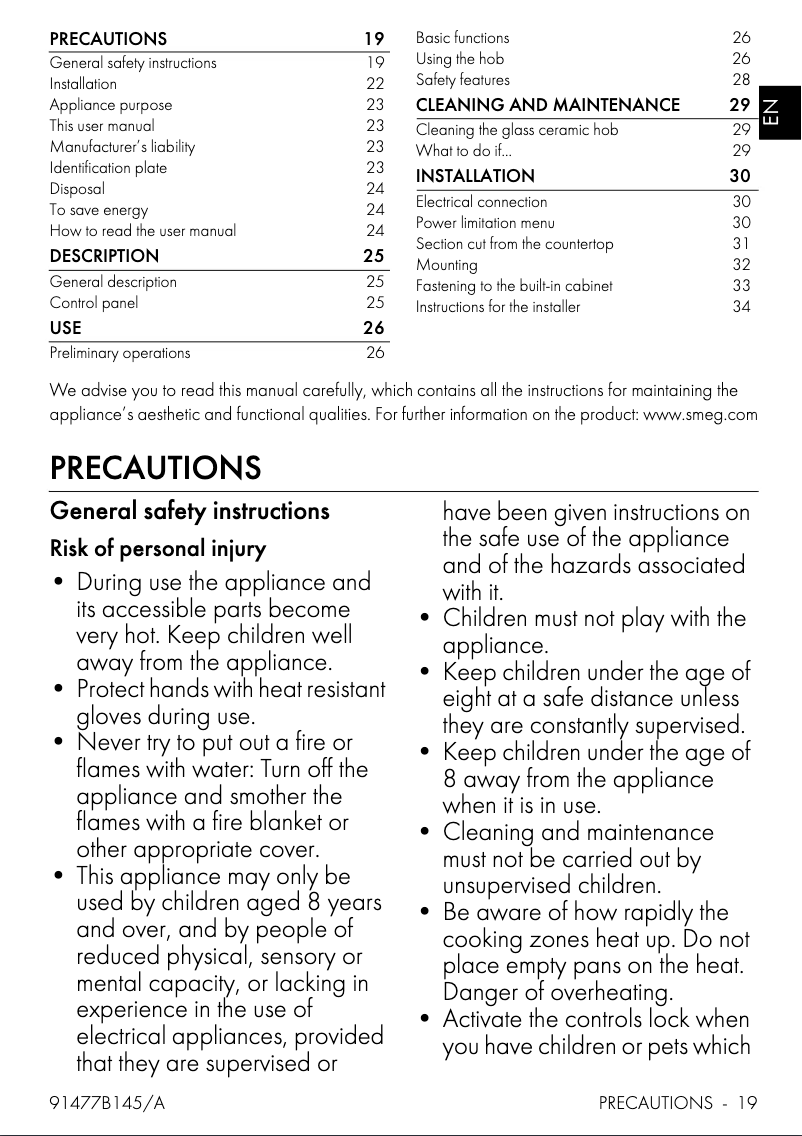 Page n°1 - Manuel utilisateur Smeg SI1B2742D