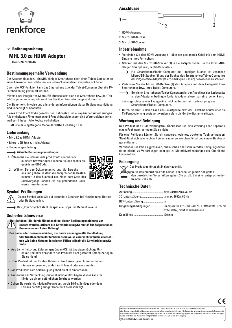 Page n°1 - Manuel utilisateur Renkforce MHL 3.0