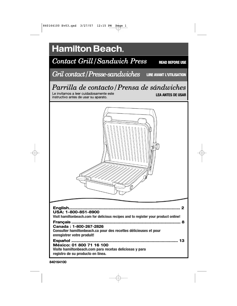 Page n°1 - Manuel utilisateur Hamilton Beach 25451