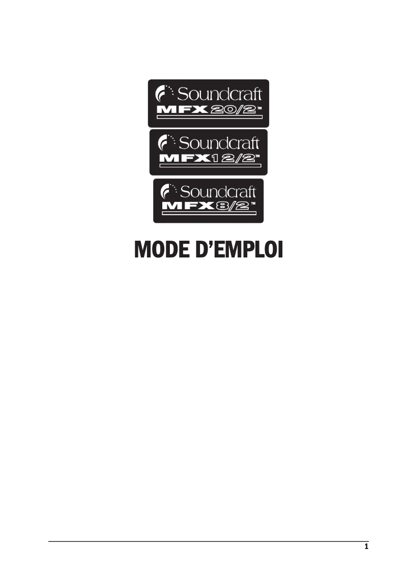 Page 1 de la notice Manuel utilisateur Soundcraft MFX20/2