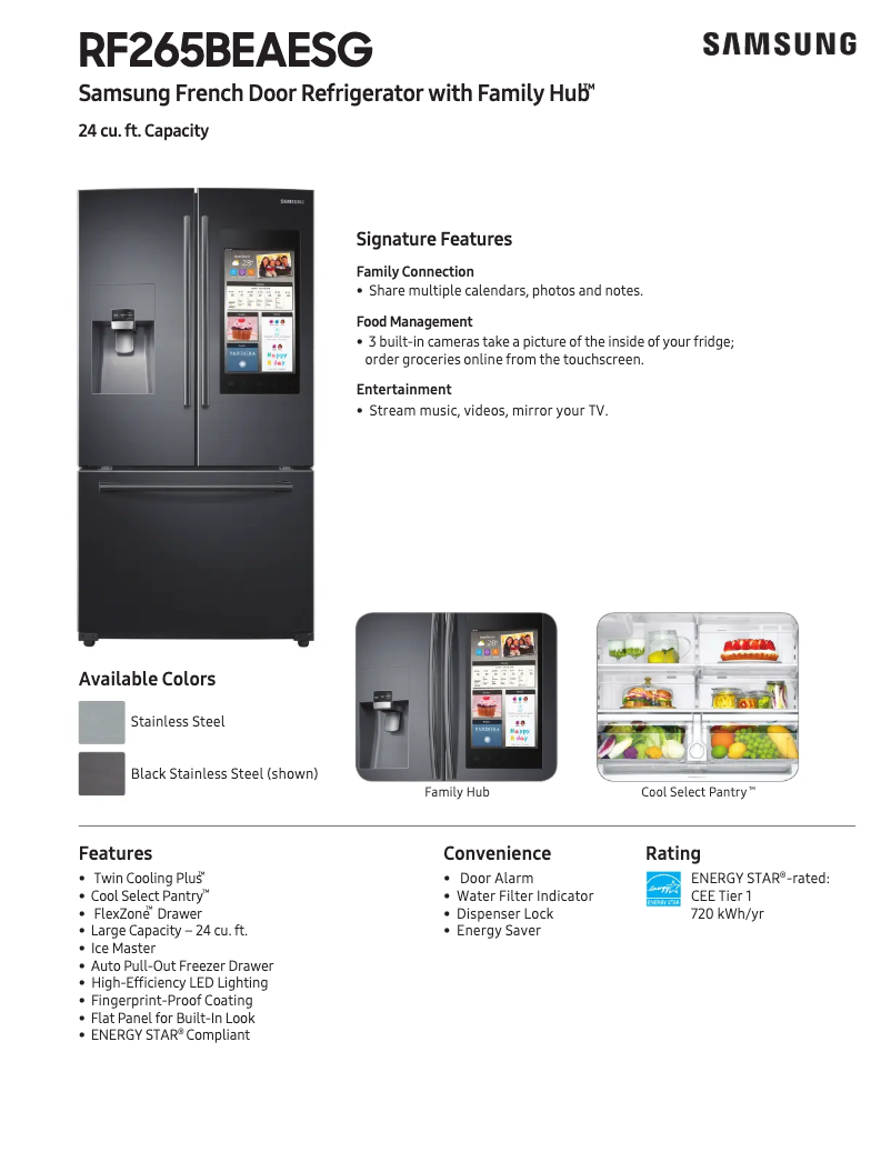 Page n°1 - Fiche technique Samsung RF265BEAESR