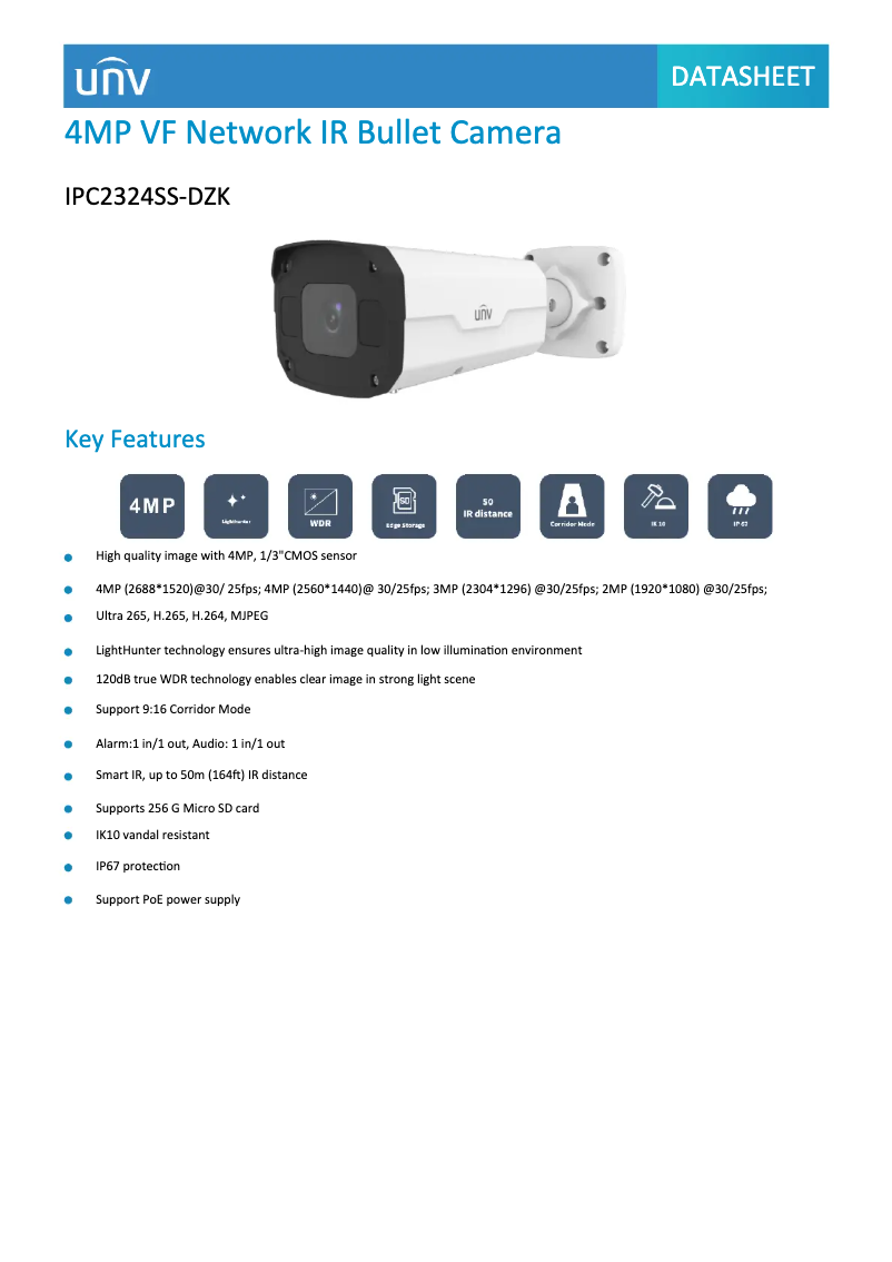Page n°1 - Fiche technique UniView IPC2324SS-DZK