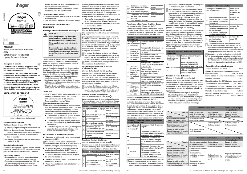 Page n°1 - Guide d'installation Hager RED114X