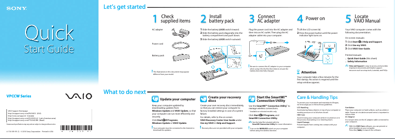 Page n°1 - Guide d'installation Sony Vaio VPCCW290X