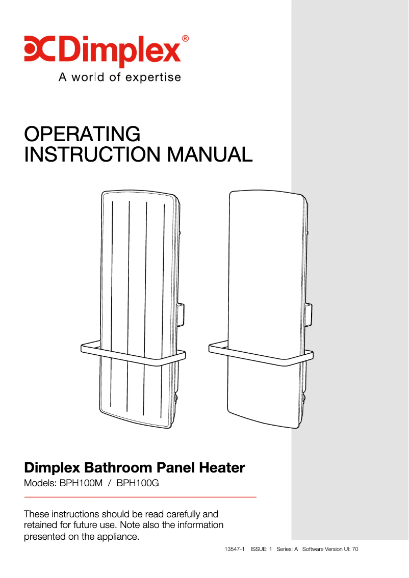 Page 1 de la notice Manuel utilisateur Dimplex BPH100G