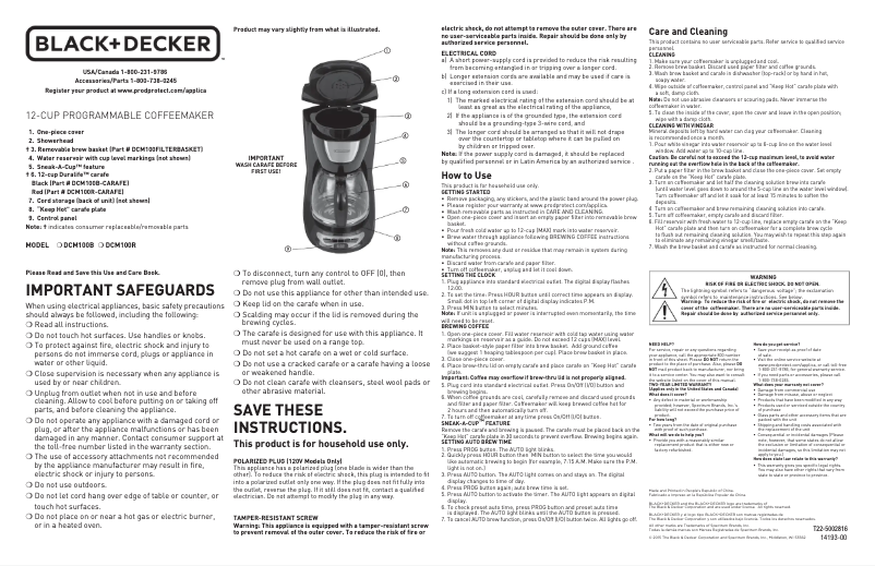 Page 1 de la notice Manuel utilisateur Black & Decker DCM100R