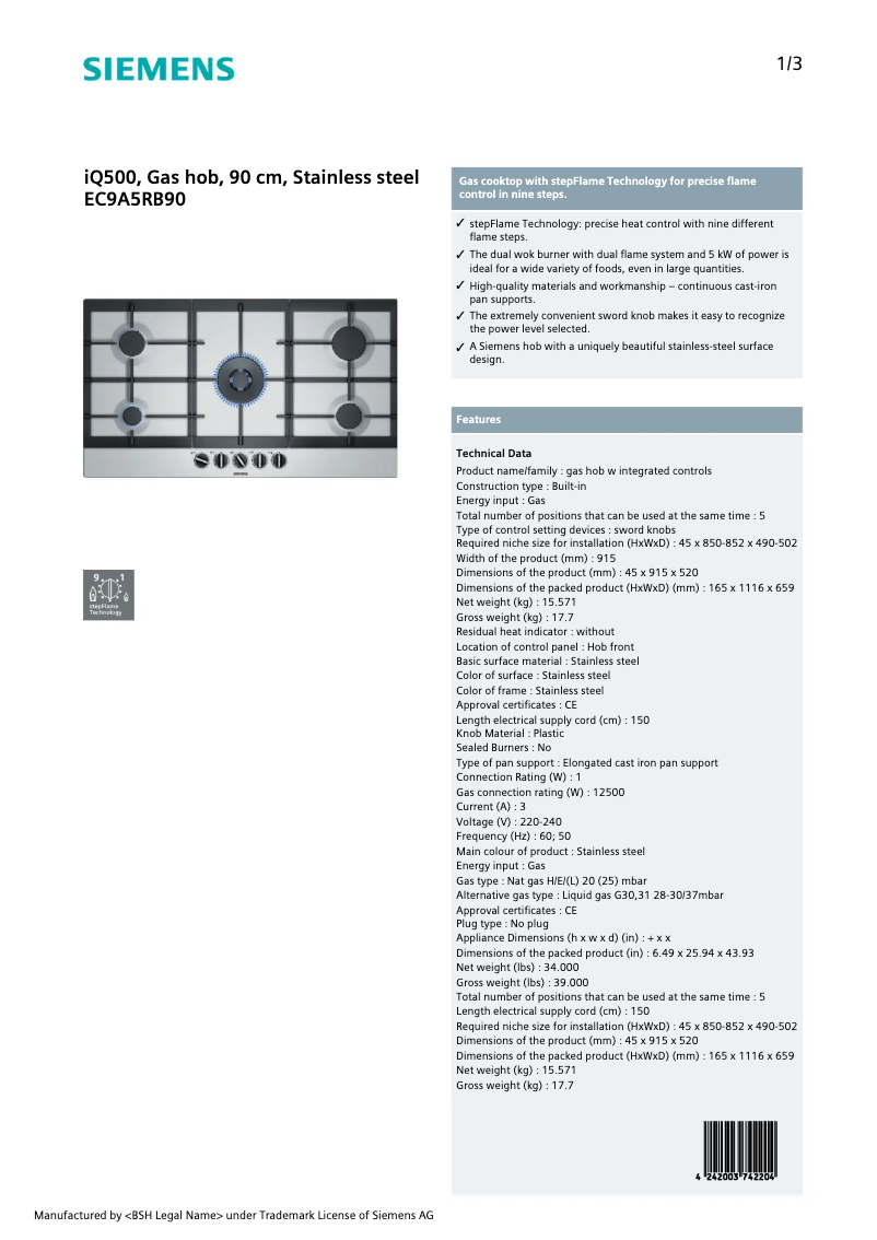 Image de la première page du manuel de l'appareil EC9A5RB90