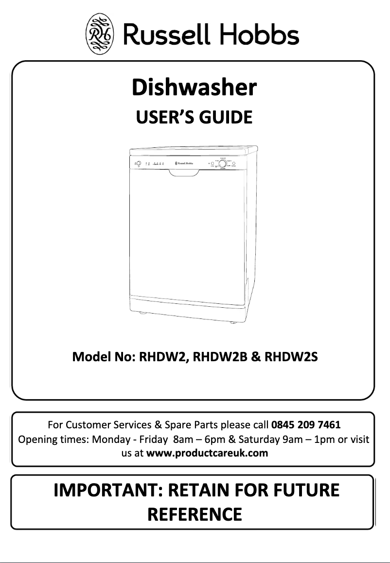 Page n°1 - Manuel utilisateur Russell Hobbs RHDW2
