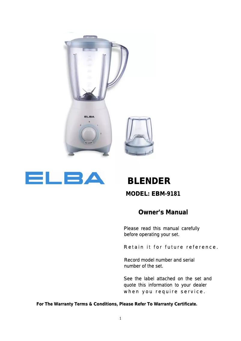 Page 1 de la notice Manuel utilisateur Elba EBM-9181