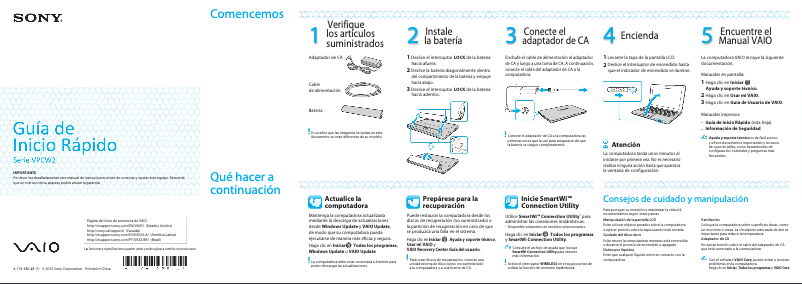 Page n°1 - Guide d'installation Sony Vaio VPCW221AX
