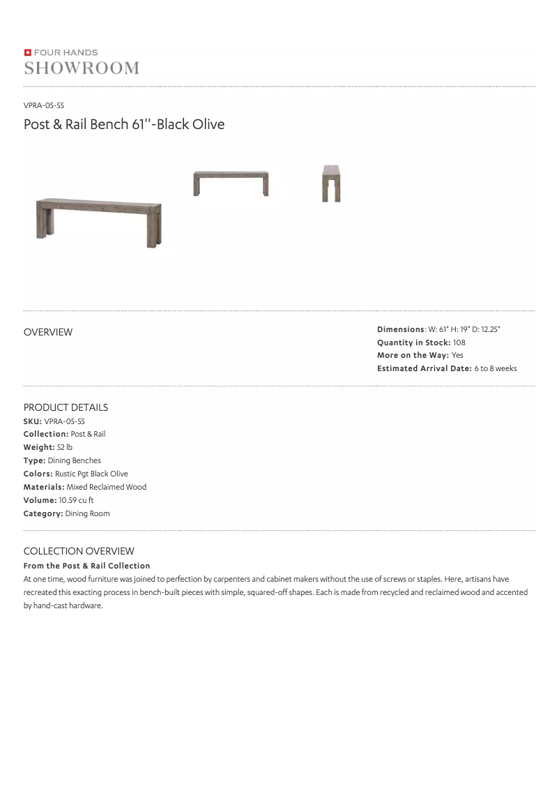 Page 1 de la notice Manuel utilisateur Four Hands VPRA-05-55