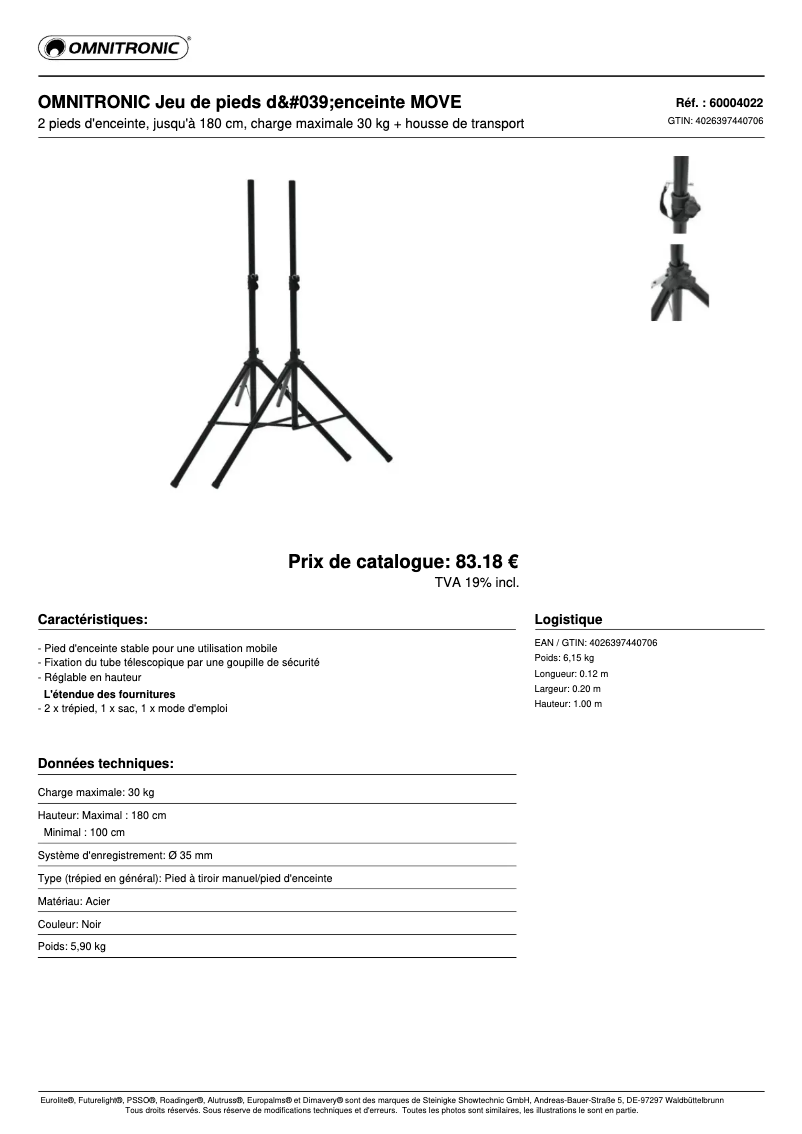Page n°1 - Fiche technique Omnitronic Move