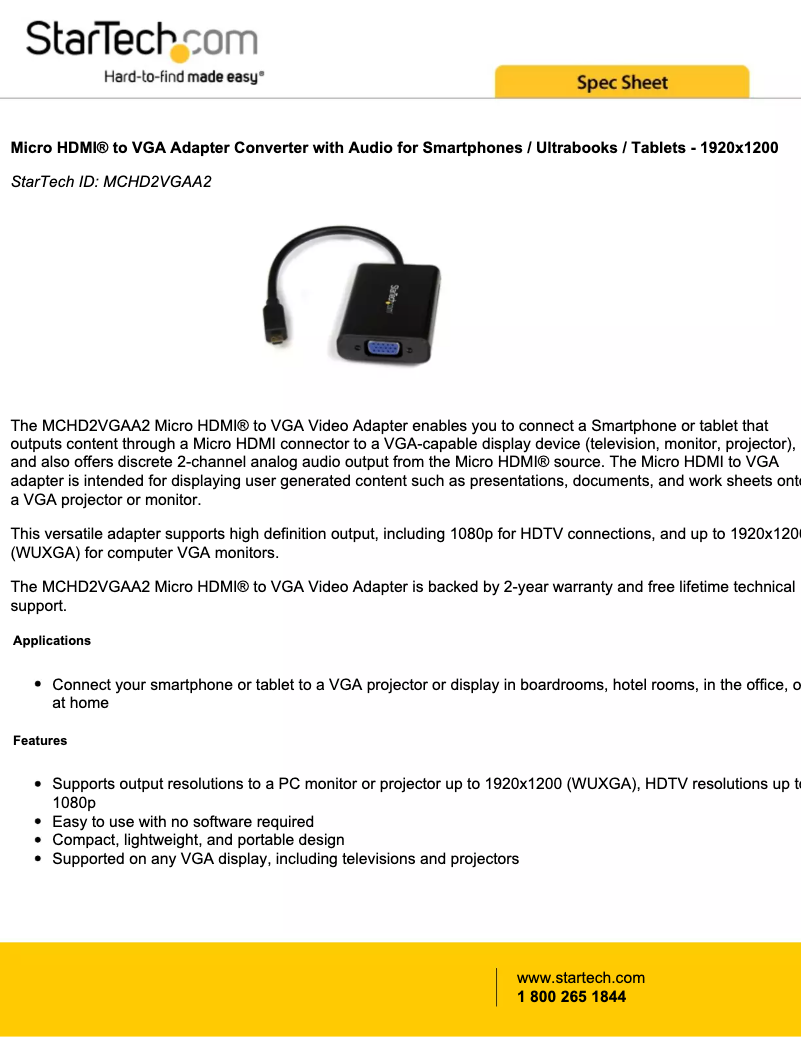 Page 1 de la notice Manuel utilisateur StarTech.com MCHD2VGAA2