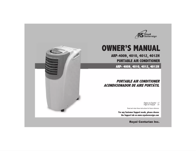 Page 1 de la notice Manuel utilisateur Royal Sovereign ARP-4012H