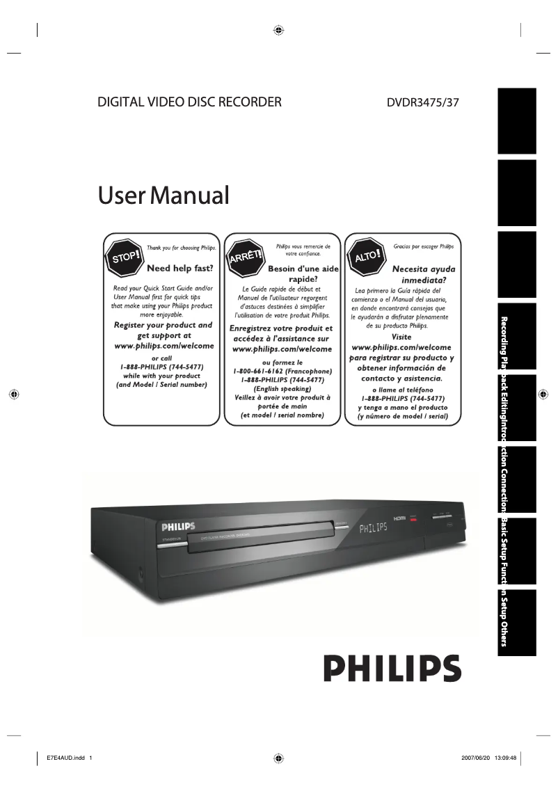 Image de la première page du manuel de l'appareil DVDR3475